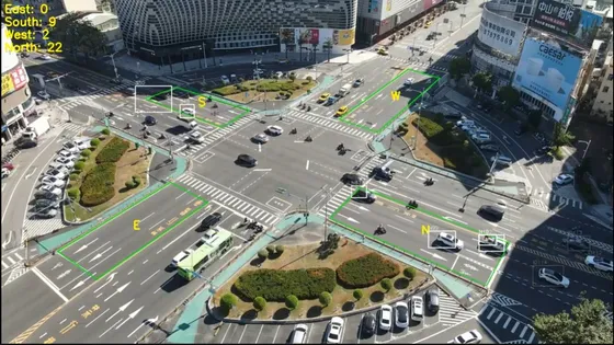 影像辨識:空拍路口車流計數 畫面